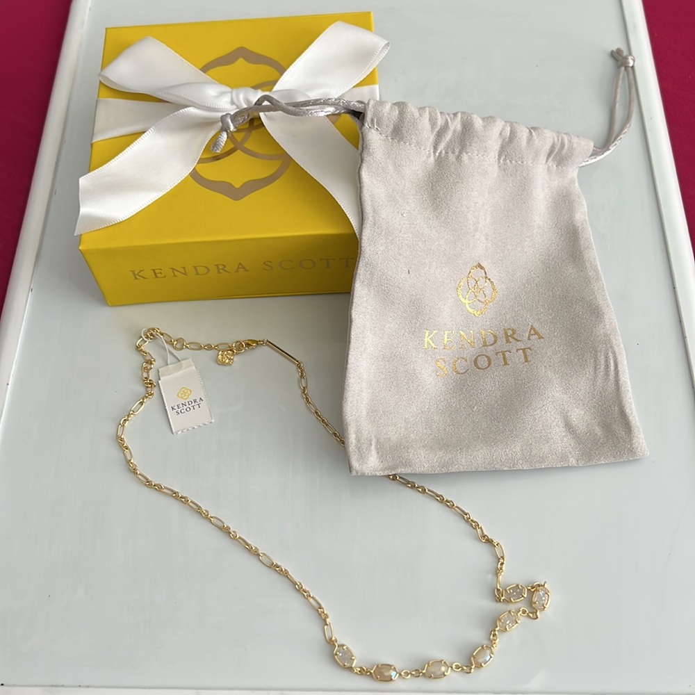 NWT Kendra Scott Emilie Strand Necklace in Gold Iridescent Drusy